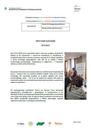 Info-dan krožnega gospodarstva na okoljskem posvetu Trajnostne rešitve za zeleni prehod Slovenije (Moravske Toplice, 12. oktober 2023)