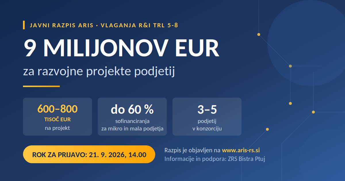 Objavljen je Javni razpis Spodbude za razvojne projekte TRL 5-8