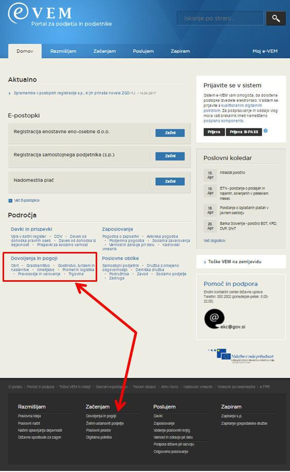 Dovoljenja in pogoji na e VEM